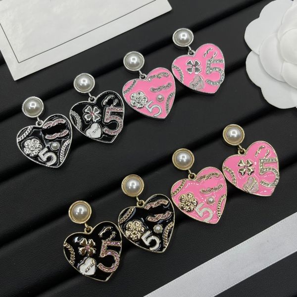 Designer Luxury Brand Classic Earring High Quality Heart Dangle 18K Gold Plated Crystal Earring Women Jewelry Wedding Party Gift