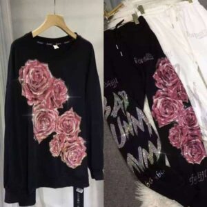 Autumn Spring Casual Oversized O-Neck Jogging Sportswear menstracksuits Rhinestone Sweatshirt Long Ankle Top XL Print menstracksuits