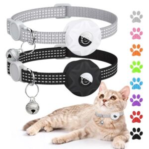 Reflective detachable Apple air tag collar, GPS cat collar with AirTag bracket bell, lightweight tracker, dog locator, suitable for cats and dogs