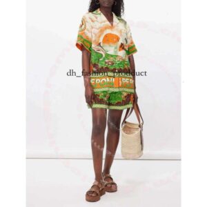 Summer Alemai Shirt Dress For Women Basic Casual Dresses Vestido Mujer Floral Printed Holiday Mini Skirts Designer Trendy Linen Flower Print Lace Up Skirt 22a 3e6