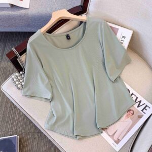 Plus size, 200 pounds mm fashionable short ice silk knit sweater, summer new shoulder-shirt 3373