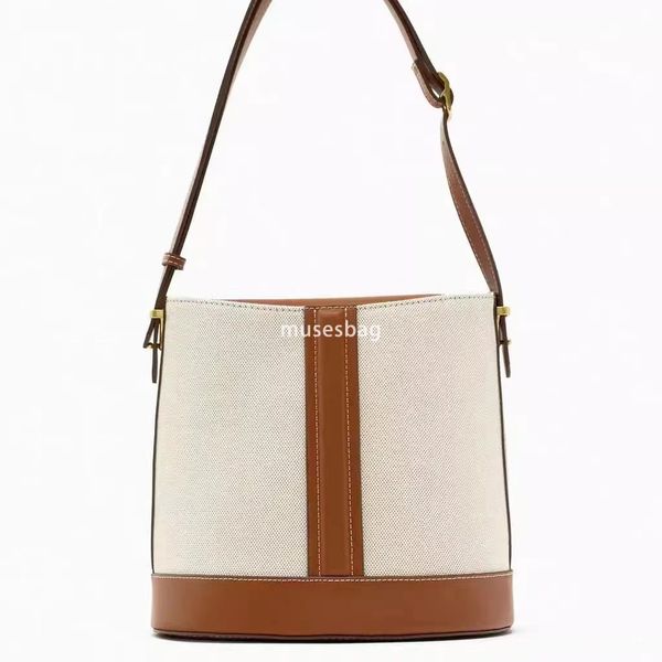 Neutral Wind Canvas Women Bag Spring and Autumn New Product Handheld Large Capacity Canvas Colored Spliced Shoulder Crossbody Water Bucket Bag for Women