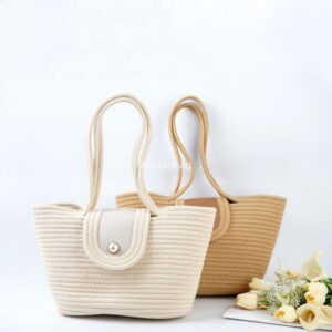 High Quality Women's Designer Classic and Practical Large Capacity Cotton Rope Bag Retro Handheld Vegetable Basket Bag New Island Photo Beach One Shoulder Tote Bag