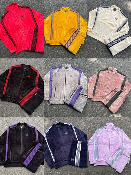 10A Designer Tracksuits Needles tracksuits Butterfly Velvet Cardigan Retro Ribbed Zipper Jacket Pants Sport Set