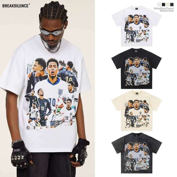 Bellingham England Football 2025 Men's Fashion Short Sleeve Cotton T-Shirt 210g Thick New Cross-Country Print Small Size
