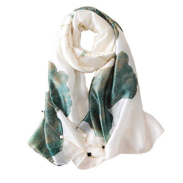 Long silk scarf - Light summer style, outerwear with printed headscarf, beautiful satin lotus-shaped shawl, imitation silk scarf, handkerchief