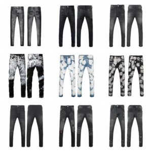 Men's Jeans American High Street Purples Men Classic Black Inkjet Streetwear Stretch Slim Denim Long-pants Hip Hop Casual Trousers