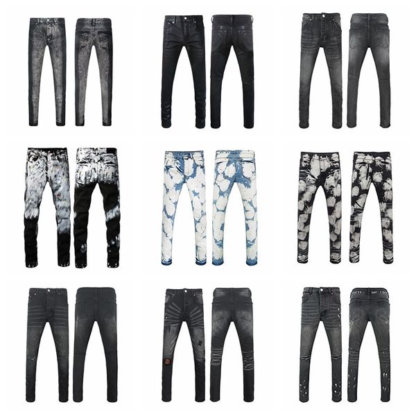 Men's Jeans American High Street Purples Men Classic Black Inkjet Streetwear Stretch Slim Denim Long-pants Hip Hop Casual Trousers