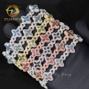 New 15mm Marquise Flower Design Hip hop Jewelry Iced out Unisex Cuban Link Chain Sier Moissanite Bracelet