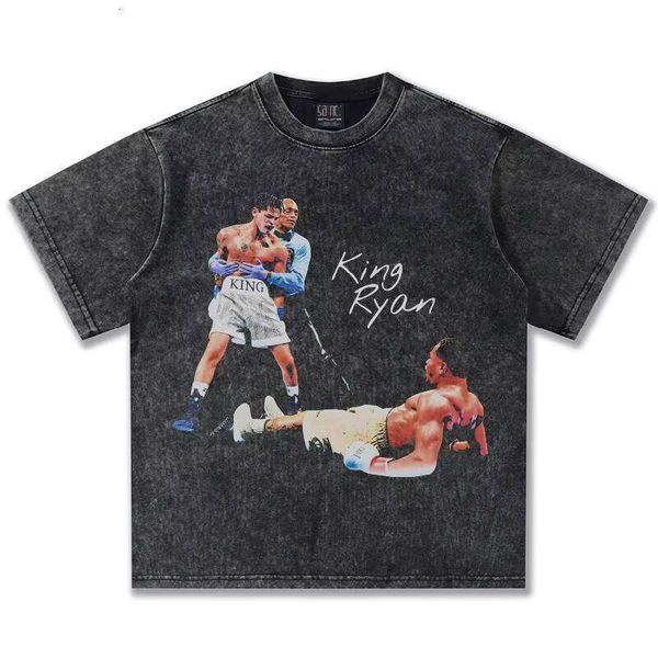 Ryan Gecia Washed Vintage Short Sleeve American Heavy Direct Print 100% Cotton 300g Sweatshirt Casual Loose T-Shirt