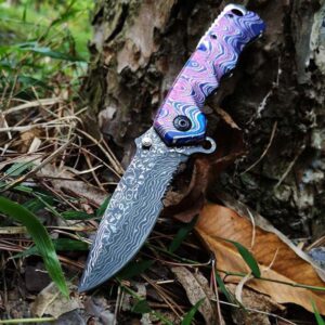 Tacticfal Folding Blade Knife,Prime Quality Knife,Damascus Blade 3D Rainbow Handle,Good for Collection and Outdoor Survival Hunting Camping Hiking HEAVY Duty Knife