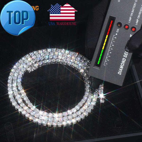 Dropshipping USA Stock 3mm 4mm 5mm 925 Sterling Silver VVS Moissanite Diamond Cluster Tennis Chain Necklace