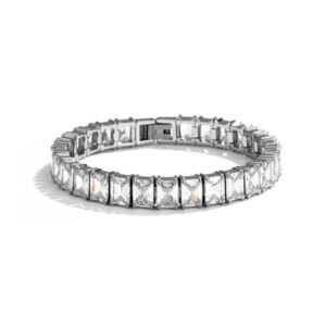 Square 3A Zirconia Bracelet – 316 Stainless Steel Polished Handmade Engraved Bracelet