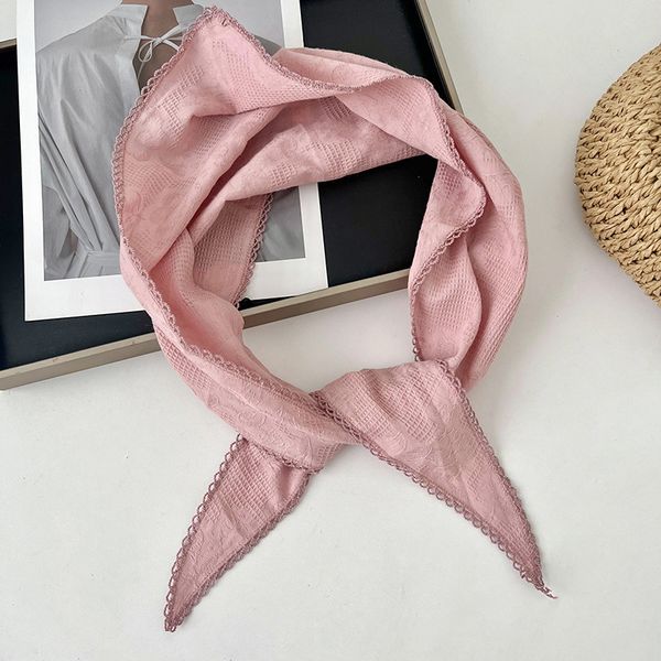 Solid color lace neck protection cotton linen triangular scarf --863375