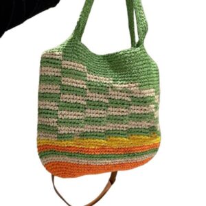 Le Striped Square Straw Tote Bag Raffia Straw Anagram Basket Embroidered Logo Straw Woven Shopping Bag Gingham Tote