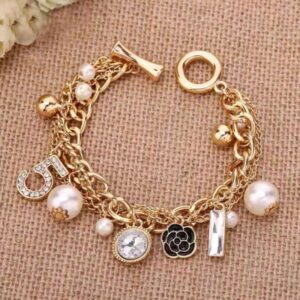 DHcollections Korean Style Multi-layer Small Flower Number 5 Metal Chain Bracelet Jewelry Handmade