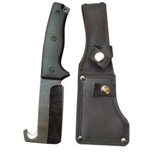 Tactical Fixed Blade Knife, Camping Hunting Full Tang Survival Utility Knife , Stonewash Blade w/ Rope Cutter / Nylon Pu Sheath