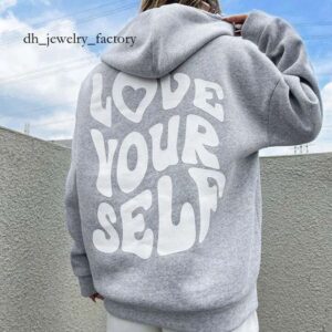 Love Yourself Hooded Off Shoulder Hoodie Solid Letter Hoodie Oversized Hoodie 9d3