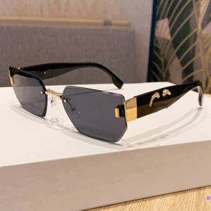 Square-framed frameless sunglasses – Male model catwalk – High-end glasses – UV protection – Sunshade