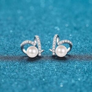 Hypoallergenic Sterling Silver Studs Enhanced by Radiant Moissanite Gemstones and Soft-Hued Freshwater Pearls