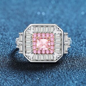 Women's Designer Fashion Accessory: Dazzling Full-Diamond S925 Pink Gemstone Band