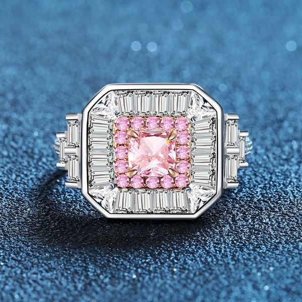 Women's Designer Fashion Accessory: Dazzling Full-Diamond S925 Pink Gemstone Band