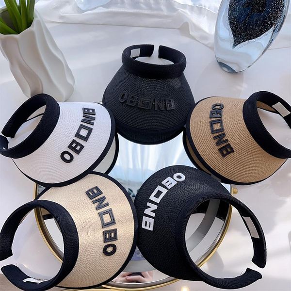 Summer Sun Hats Designer Beach Visors Women's Letter Cap Breath Bamboo Braid Headgear 5 Colors