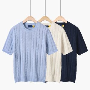 Designer Slim Fit Knit T Shirt Womens Short Sleeve Fashion Knitwear High Quality Top Daily Wear Elegant Style Small Horse Asian Size Clothing