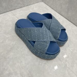 Fashion Designer Women Girls Denim Platform Sandals Blue Denim Slides 26363