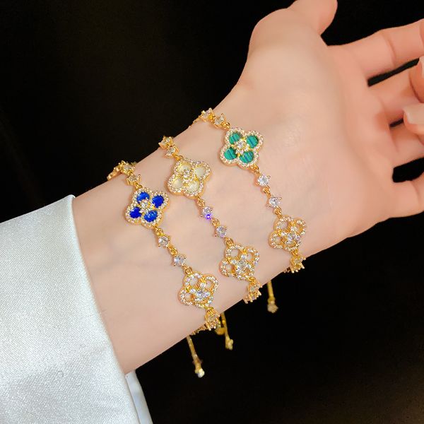 Golden Clover Bracelets Women Birthday Bracelet Flower Crystal Bangle Designer Bracelet Gift Jewelry