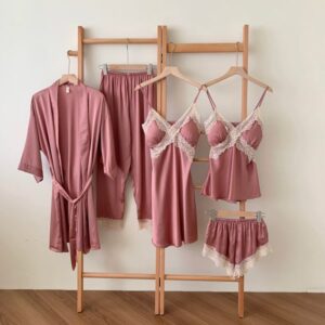 Chic Loungewear for Her – Cozy Silk Pajama Top & Shorts Combo
