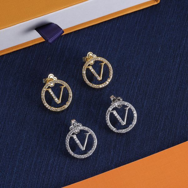 Luxury Gold Earring Designer Earrings 18K Gold Plated for Women Ear Studs Designer Crystal Rhinestone Jewelry Earring Valentines Day Party Gift Engagement Jewelry