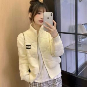 Spring and Autumn Arc de Triomphe Embroidery Fragrant Rhombic Design Slim and Slim Long Sleeve Knitted Zipper Cardigan Sweater Coat BFG2501022
