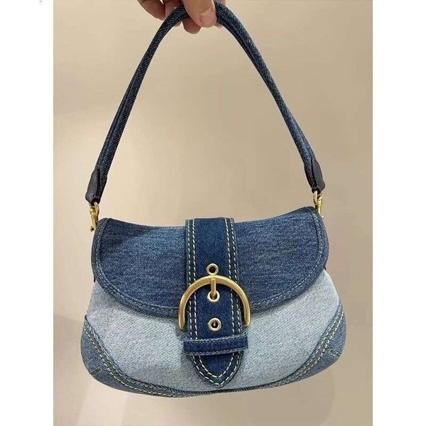 Cowboy Underarm for Women 2025 Summer New Style High end Splicing Canvas Pea Single Shoulder French Stick Bag
