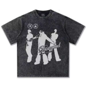 2025 Summer Heavy Cotton Men's American Style Washed Abstract Body Print Oversized T-Shirt