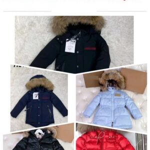 fur collor down baby jacket winter Warm Hooded child Outwear kid designer clothes high quality Geometric l0g0 Long sleeves kids coat