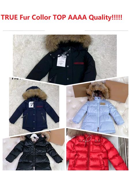 fur collor down baby jacket winter Warm Hooded child Outwear kid designer clothes high quality Geometric l0g0 Long sleeves kids coat