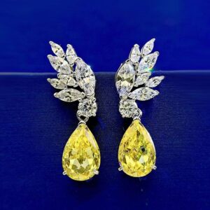 Charming Floral-Inspired Drop Studs Featuring Shimmering Yellow Stones Set in High-Quality Sterling