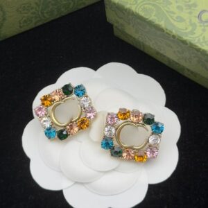 Luxury Brand Letter Earrings Studs Crystal 18k Gold Plated Earrings Designer for Womens Wedding Party Gift Jewelry Accessories