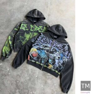 Bone Garden Streetwear Alphabet Hip Hop Graphic Foam Zipper Mens Loose Y2k Hoodie Sweatshirt Womens Clothing 241031