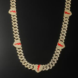 10mm Diamond Heart Shaped Cuban Link Necklace – Heartbreak Design, Hip Hop, and Street Style Chain for Men