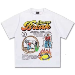 2025 American Style Summer Denim Graffiti Print 300g Heavy Cotton Sweatshirt Cross-Border Base Men's Loose Short Sleeve T-Shirt