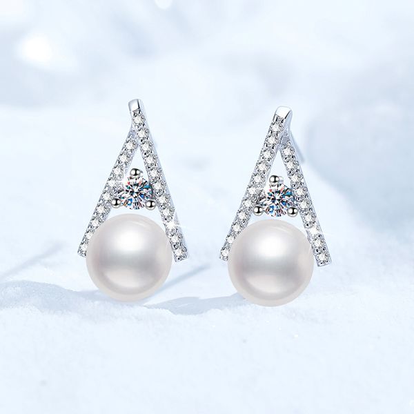 Cross-Border Moissanite Stud Earrings, S925 Sterling Silver Earrings, French Style Freshwater Pearl Studs, High-End Fashion Earrings, Wholesale