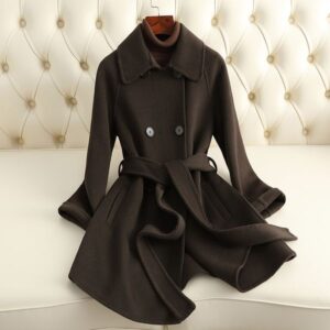 D10295 New small double-faced cashmere coat for women, medium and long Hepburn style wool coat for women