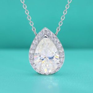 Teardrop Moissanite Diamond Necklace, S925 Sterling Silver Micro-Pave Princess Pendant, Fashionable Light Luxury Women's Jewelry Accessory