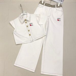White womens tracksuit designer pantsuit loose cardigan debutante sleeveless crop top fashion broderie heart tracksuit suit SML