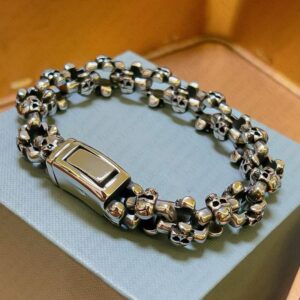 Designer Bracelet Bracelet Bangle Luxury Jewelry Sterling Silver Skull Bracelet Chunky Bracelet Punk Style Cuban Link Bracelet Gothic Heavy Duty Mens Womens Gift