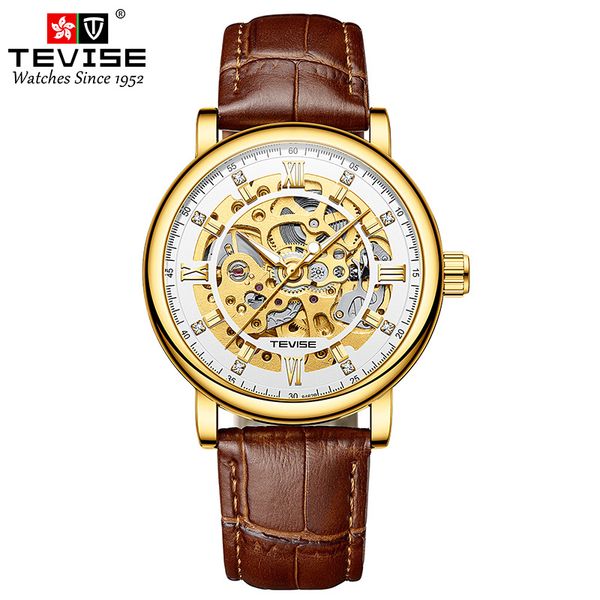 TEVISE Diamond Inlaid Trendy Simple Automatic Mechanical Watch Fashion Hollow out Wrist Watch T033 T8462B