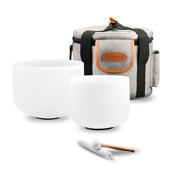 Crystal Singing Bowl Set of 2 with Case Suede Striker & O-Ring Sound Therapy for Yoga, Reiki, Chakra Healing Energy Tuning & Mindfulness Kit