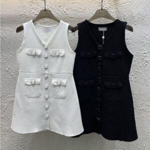 Casual Dresses Designer C Commuter black cotton spliced high waisted shoulder strap solid color dress
